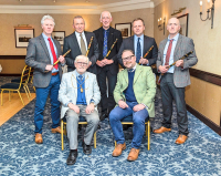 March 2022. New Members (L-R) Ian Cowmeadow; Fraser Morrison; James Leslie; Edward Anderson; Scott Henderson with Provost Dennis Melloy and Moderator David B Cuthbert Jnr (Photo by Richard Wilkins)